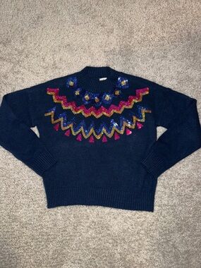 Navy Embellished Crewneck Sweater